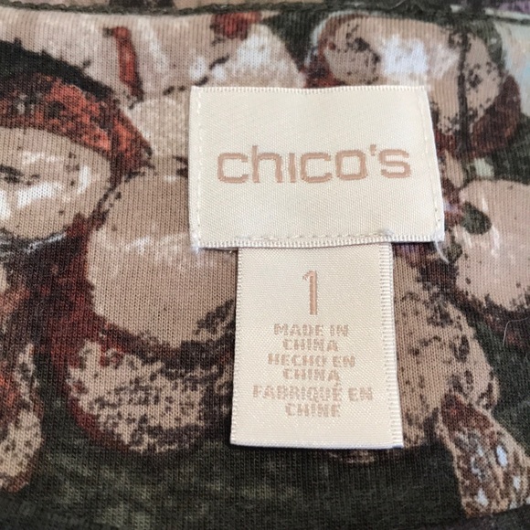 Chico’s Size 1 Green Floral Pleated Sleeve Shirt - Picture 8 of 13